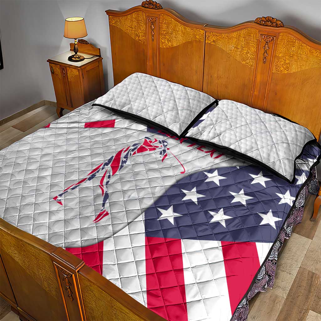 Personalized American Flag Golf Quilt Bed Set Female Silhouette and Red White Blue Golf Bag Graphic - Wonder Print Shop
