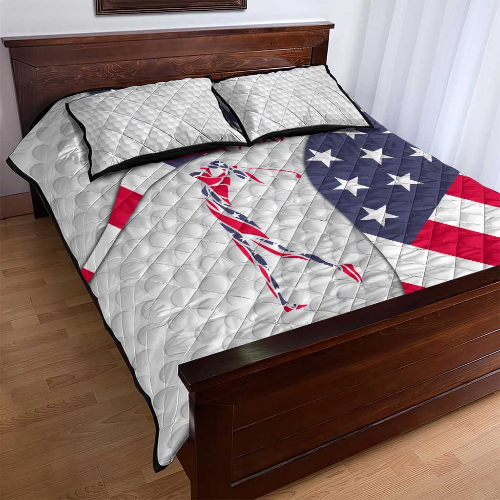 Personalized American Flag Golf Quilt Bed Set Female Silhouette and Red White Blue Golf Bag Graphic - Wonder Print Shop