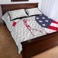 Personalized American Flag Golf Quilt Bed Set Female Silhouette and Red White Blue Golf Bag Graphic - Wonder Print Shop