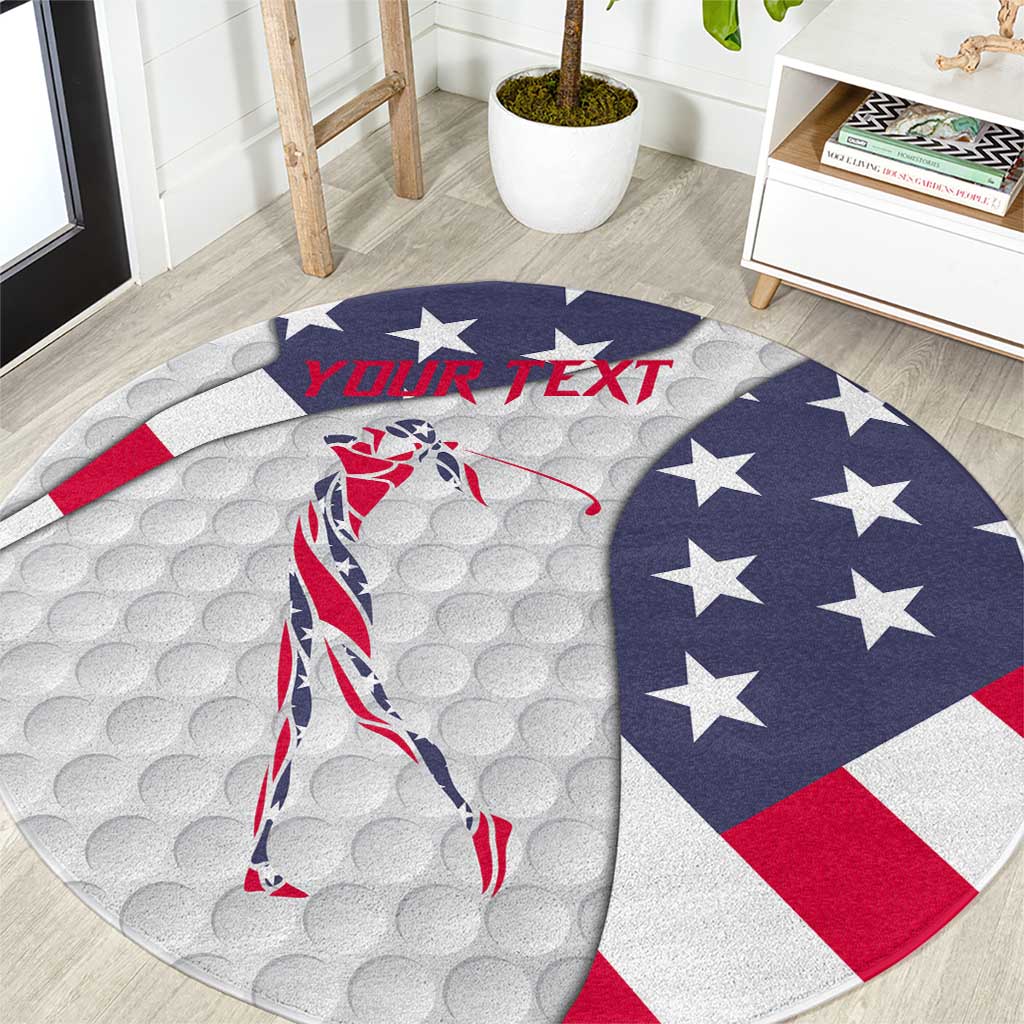Personalized American Flag Golf Round Carpet Female Silhouette and Red White Blue Golf Bag Graphic - Wonder Print Shop