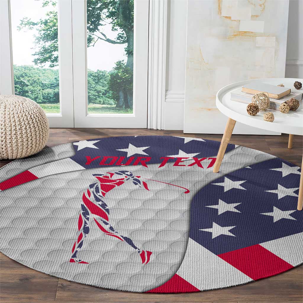 Personalized American Flag Golf Round Carpet Female Silhouette and Red White Blue Golf Bag Graphic - Wonder Print Shop