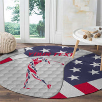 Personalized American Flag Golf Round Carpet Female Silhouette and Red White Blue Golf Bag Graphic - Wonder Print Shop