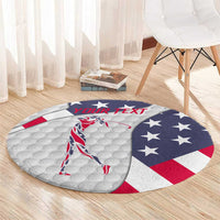 Personalized American Flag Golf Round Carpet Female Silhouette and Red White Blue Golf Bag Graphic - Wonder Print Shop