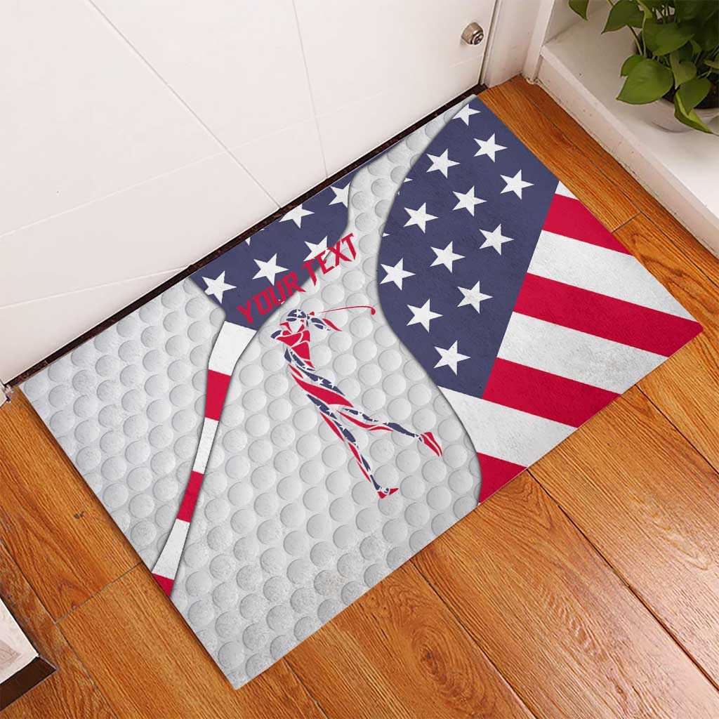 Personalized American Flag Golf Rubber Doormat Female Silhouette and Red White Blue Golf Bag Graphic - Wonder Print Shop