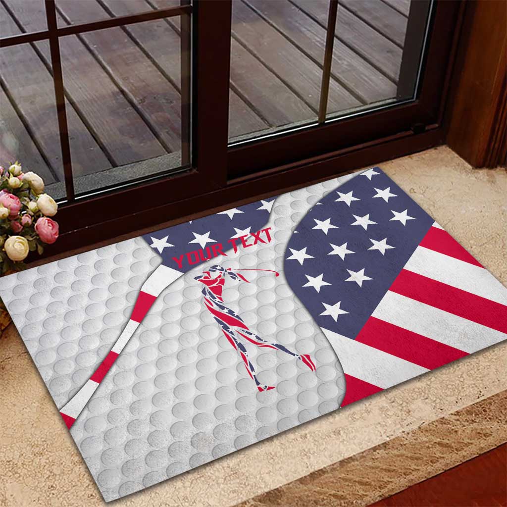 Personalized American Flag Golf Rubber Doormat Female Silhouette and Red White Blue Golf Bag Graphic - Wonder Print Shop