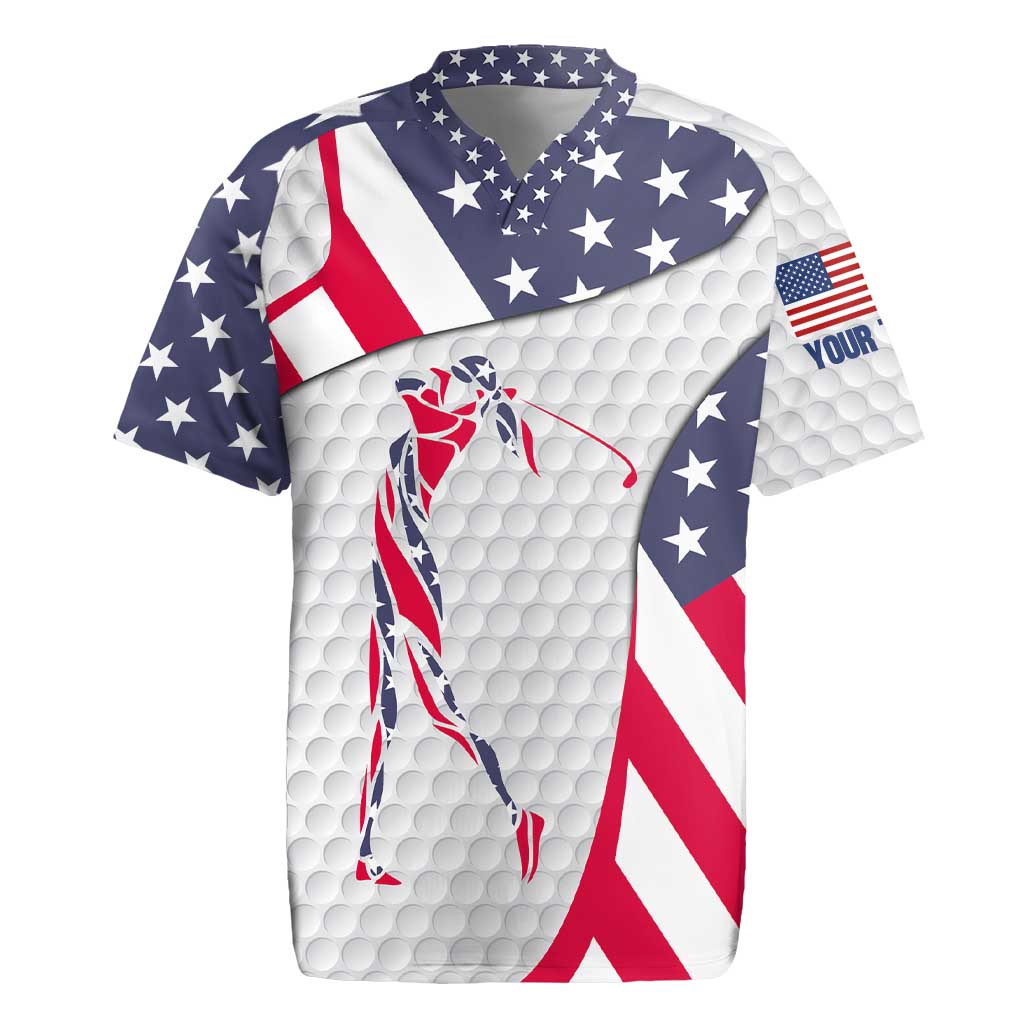 Personalized American Flag Golf Rugby Jersey Female Silhouette and Red White Blue Golf Bag Graphic - Wonder Print Shop