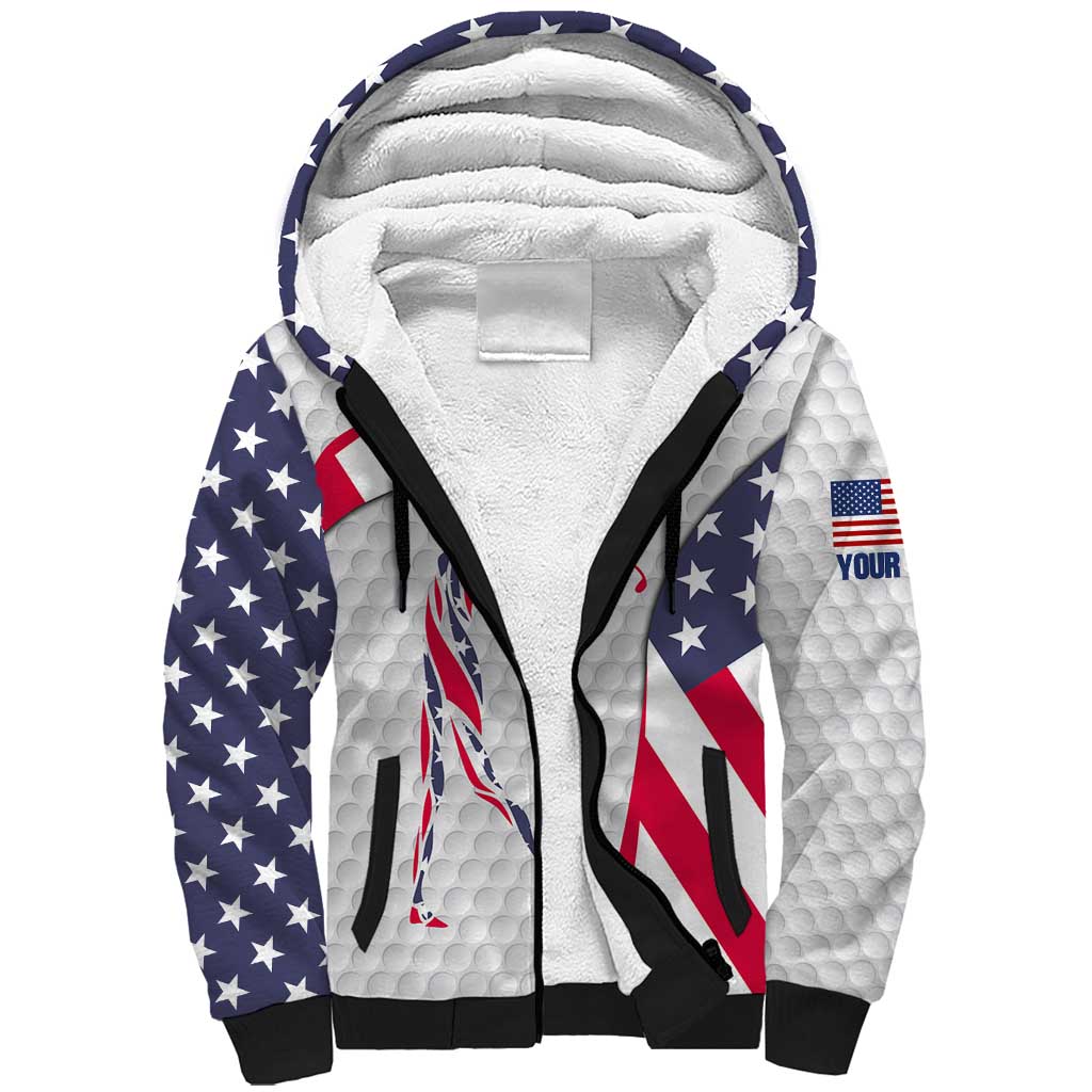 Personalized American Flag Golf Sherpa Hoodie Female Silhouette and Red White Blue Golf Bag Graphic - Wonder Print Shop