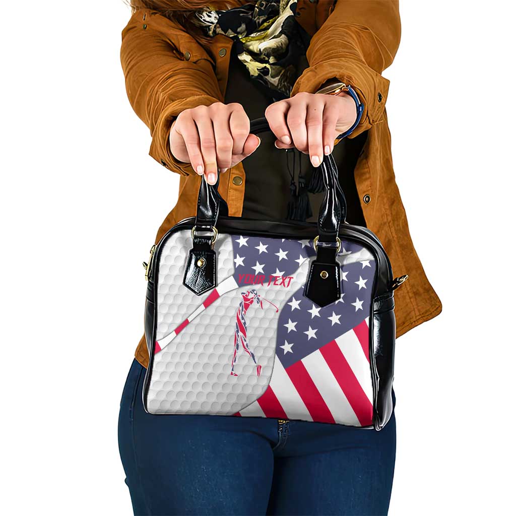 Personalized American Flag Golf Shoulder Handbag Female Silhouette and Red White Blue Golf Bag Graphic - Wonder Print Shop