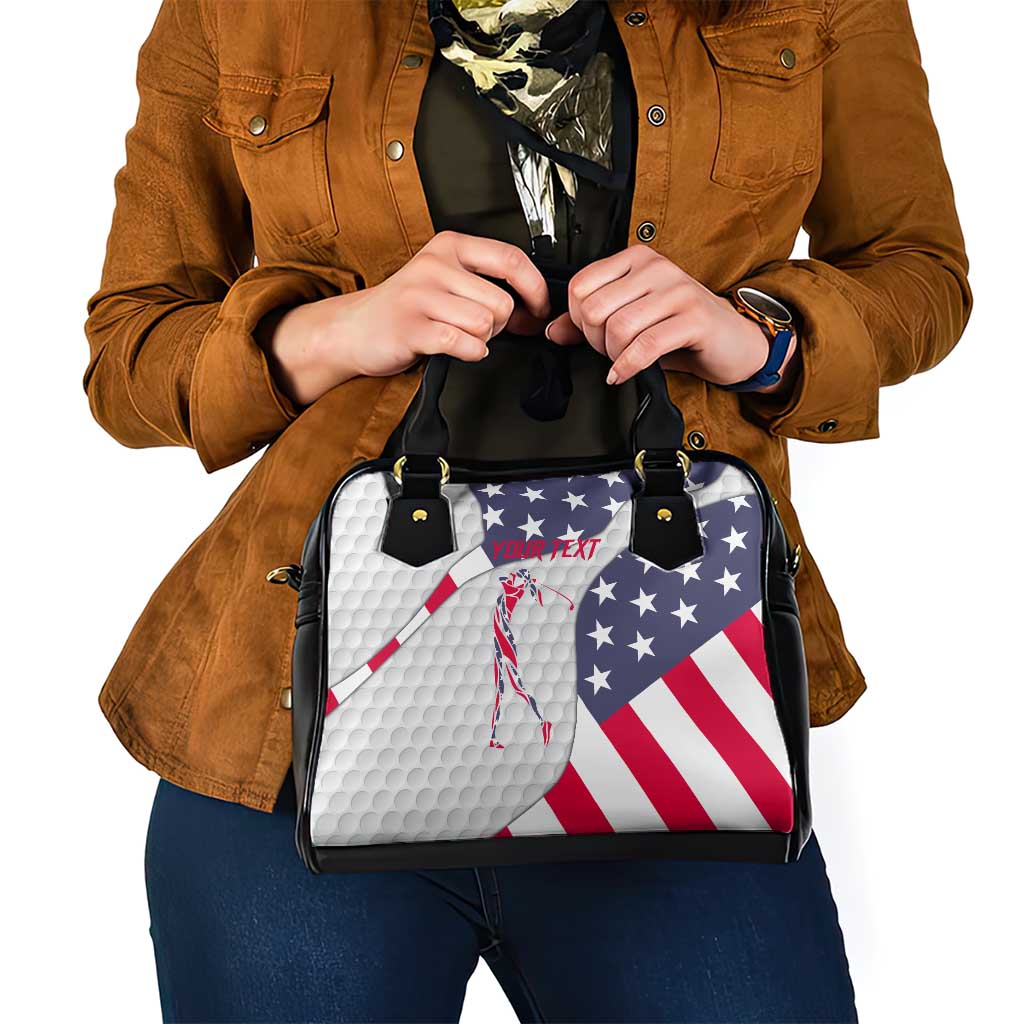 Personalized American Flag Golf Shoulder Handbag Female Silhouette and Red White Blue Golf Bag Graphic - Wonder Print Shop