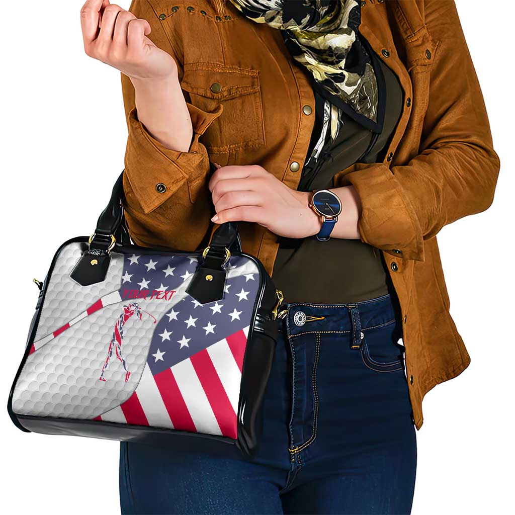 Personalized American Flag Golf Shoulder Handbag Female Silhouette and Red White Blue Golf Bag Graphic - Wonder Print Shop