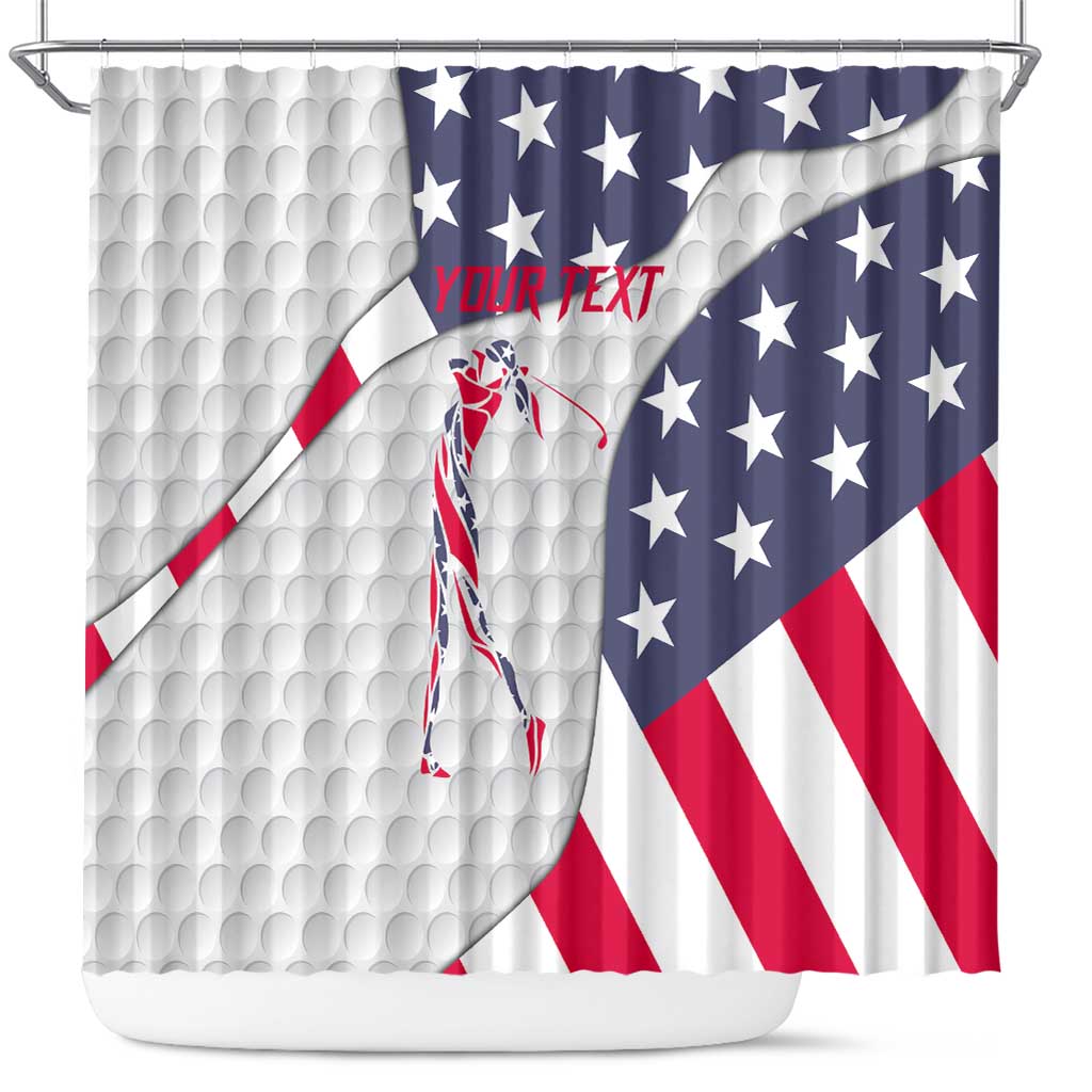 Personalized American Flag Golf Shower Curtain Female Silhouette and Red White Blue Golf Bag Graphic - Wonder Print Shop