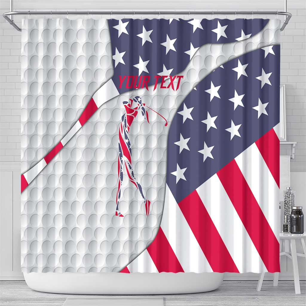 Personalized American Flag Golf Shower Curtain Female Silhouette and Red White Blue Golf Bag Graphic - Wonder Print Shop