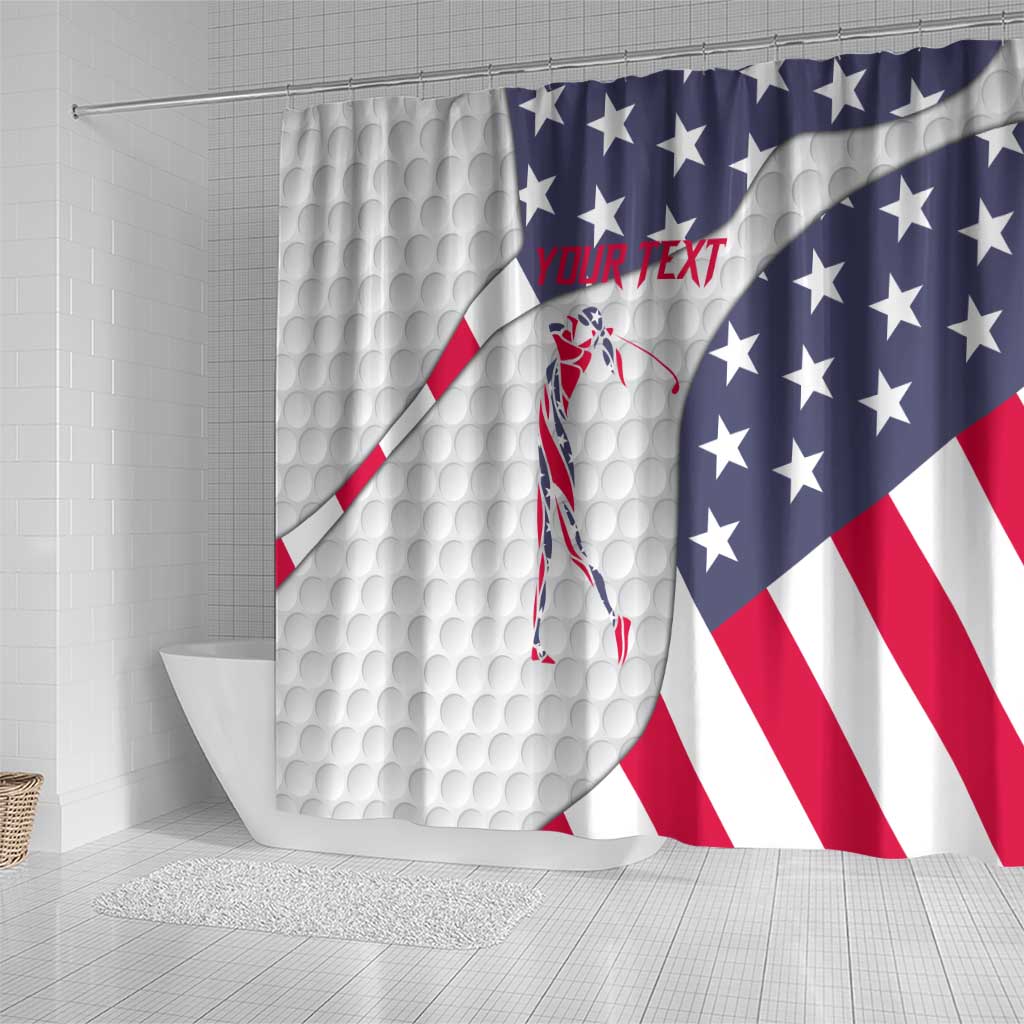 Personalized American Flag Golf Shower Curtain Female Silhouette and Red White Blue Golf Bag Graphic - Wonder Print Shop