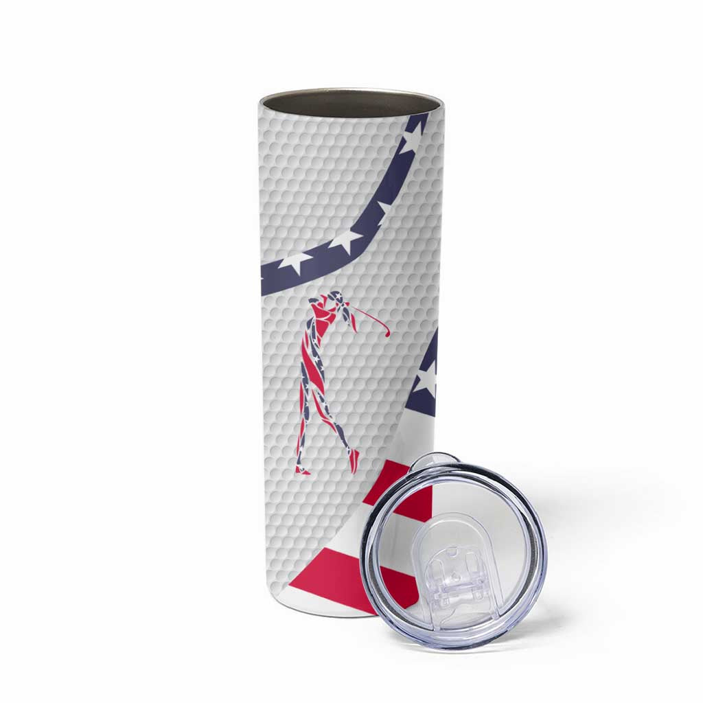 Personalized American Flag Golf Skinny Tumbler Female Silhouette and Red White Blue Golf Bag Graphic - Wonder Print Shop