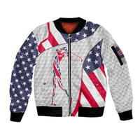 Personalized American Flag Golf Sleeve Zip Bomber Jacket Female Silhouette and Red White Blue Golf Bag Graphic - Wonder Print Shop
