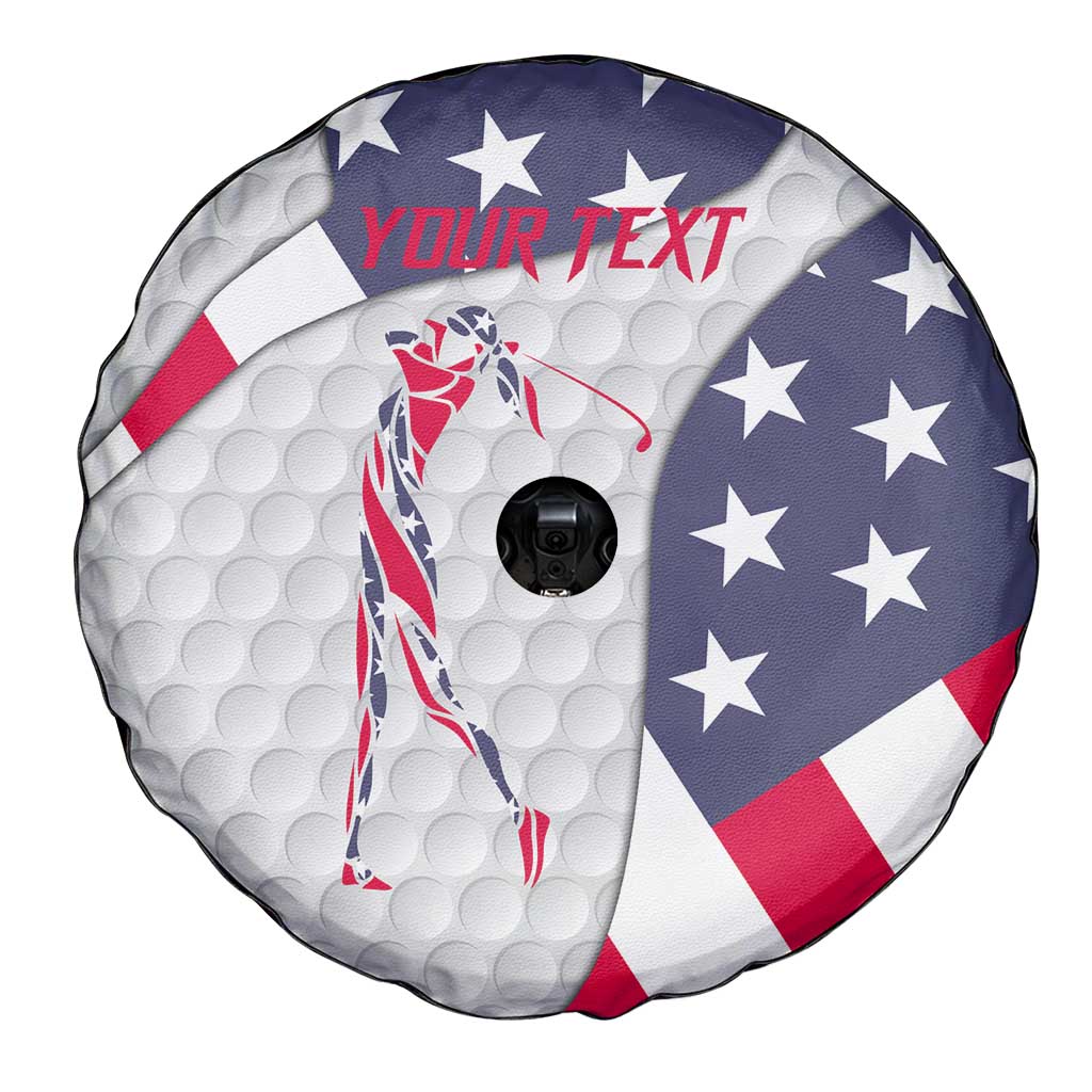 Personalized American Flag Golf Spare Tire Cover Female Silhouette and Red White Blue Golf Bag Graphic - Wonder Print Shop