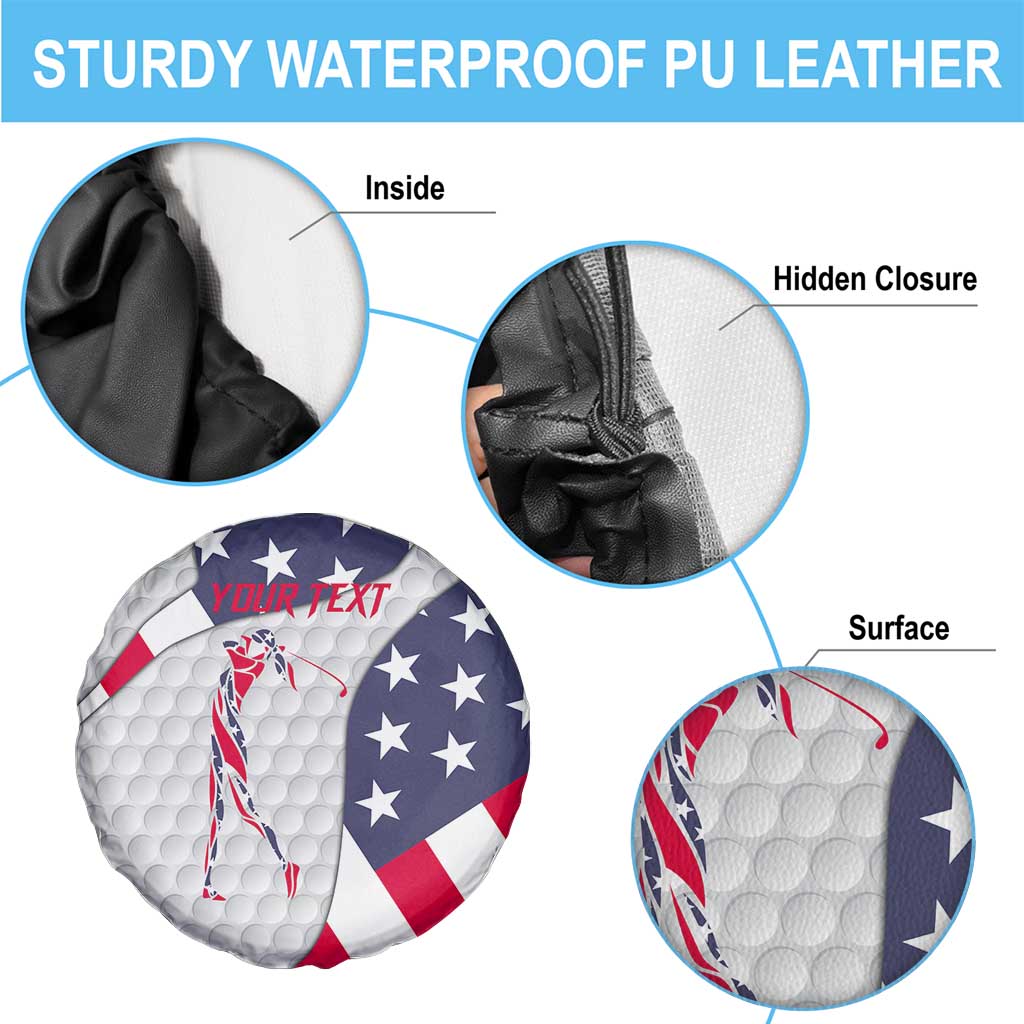 Personalized American Flag Golf Spare Tire Cover Female Silhouette and Red White Blue Golf Bag Graphic - Wonder Print Shop