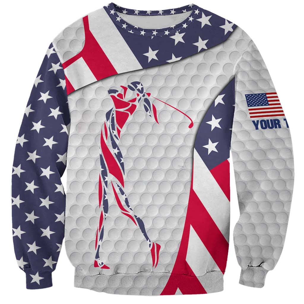 Personalized American Flag Golf Sweatshirt Female Silhouette and Red White Blue Golf Bag Graphic - Wonder Print Shop