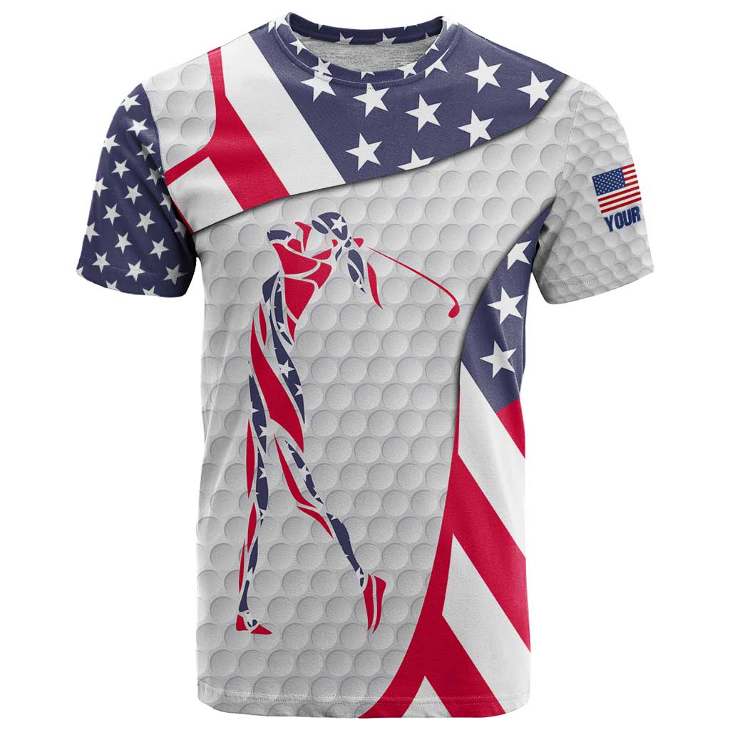 Personalized American Flag Golf T Shirt Female Silhouette and Red White Blue Golf Bag Graphic - Wonder Print Shop