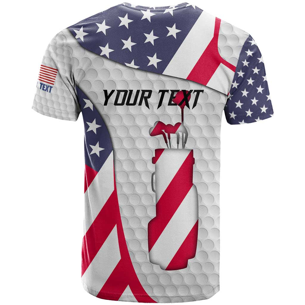 Personalized American Flag Golf T Shirt Female Silhouette and Red White Blue Golf Bag Graphic - Wonder Print Shop