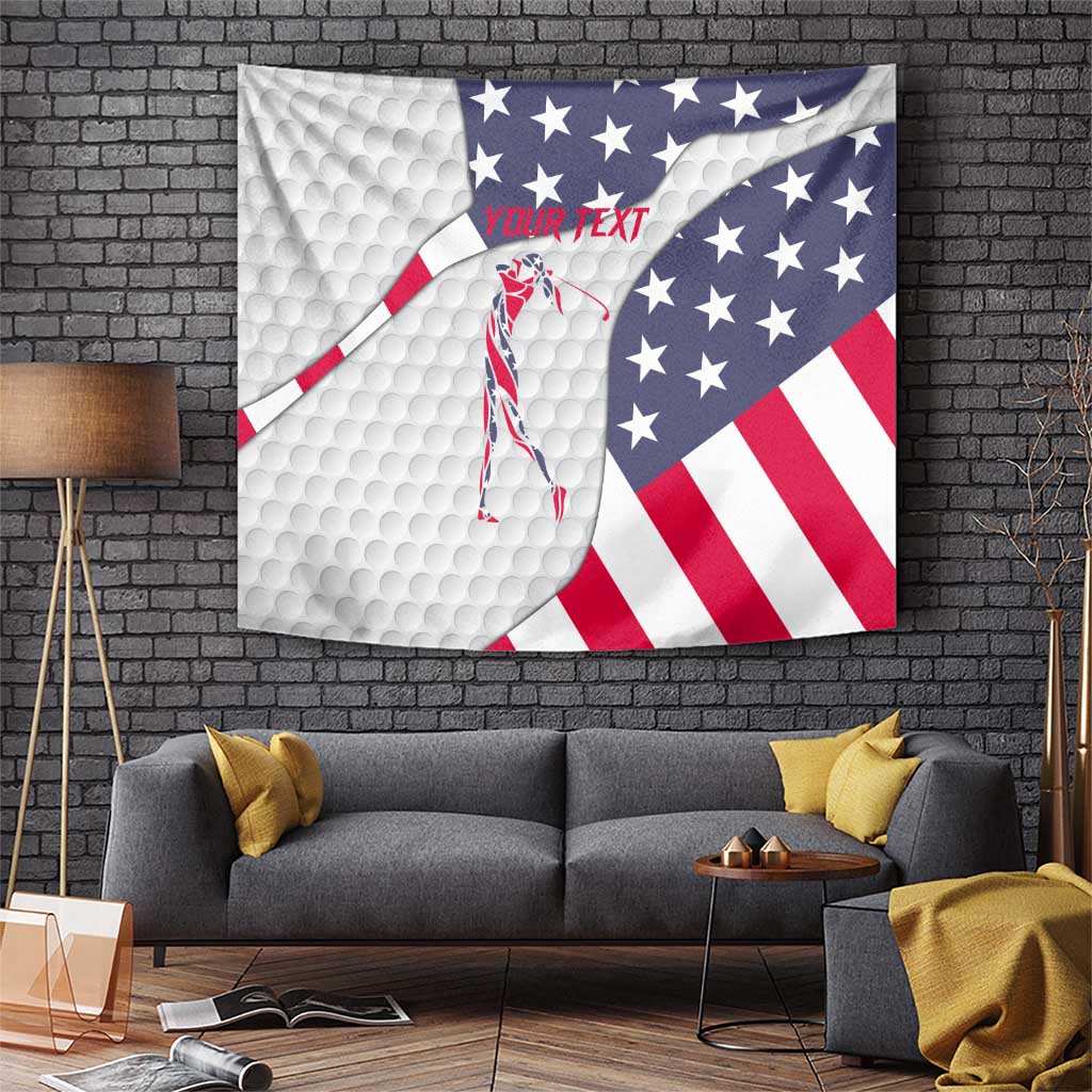Personalized American Flag Golf Tapestry Female Silhouette and Red White Blue Golf Bag Graphic - Wonder Print Shop
