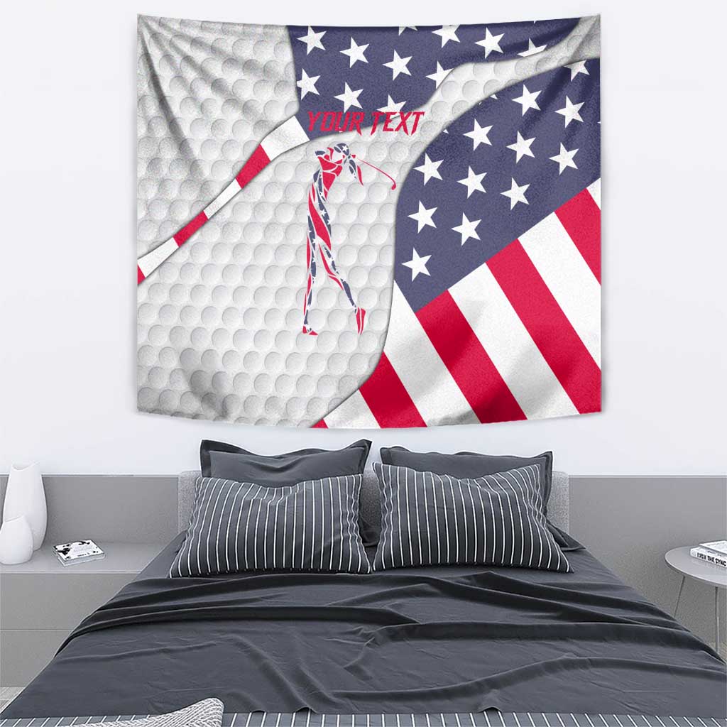 Personalized American Flag Golf Tapestry Female Silhouette and Red White Blue Golf Bag Graphic - Wonder Print Shop