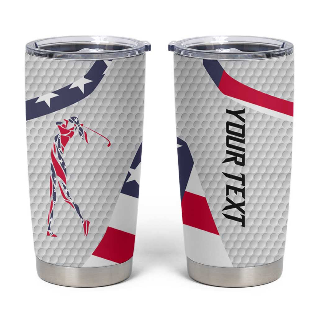 Personalized American Flag Golf Tumbler Cup Female Silhouette and Red White Blue Golf Bag Graphic - Wonder Print Shop
