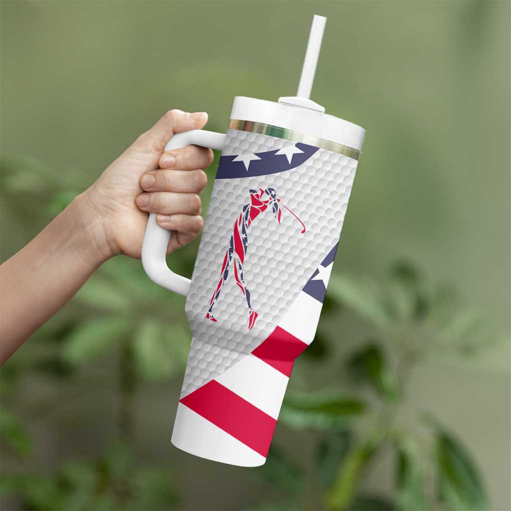 Personalized American Flag Golf Tumbler With Handle Female Silhouette and Red White Blue Golf Bag Graphic - Wonder Print Shop