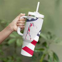 Personalized American Flag Golf Tumbler With Handle Female Silhouette and Red White Blue Golf Bag Graphic - Wonder Print Shop