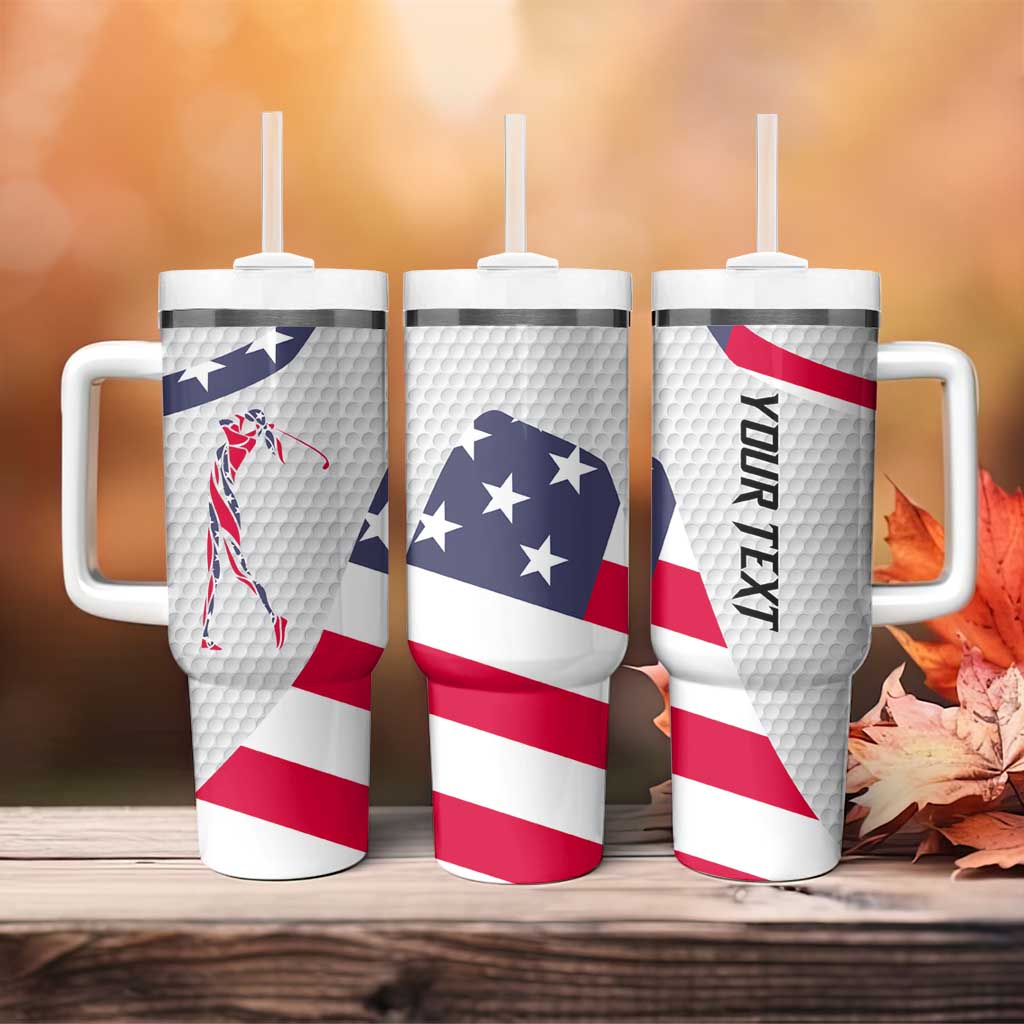 Personalized American Flag Golf Tumbler With Handle Female Silhouette and Red White Blue Golf Bag Graphic - Wonder Print Shop