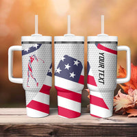 Personalized American Flag Golf Tumbler With Handle Female Silhouette and Red White Blue Golf Bag Graphic - Wonder Print Shop
