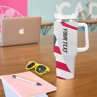 Personalized American Flag Golf Tumbler With Handle Female Silhouette and Red White Blue Golf Bag Graphic - Wonder Print Shop