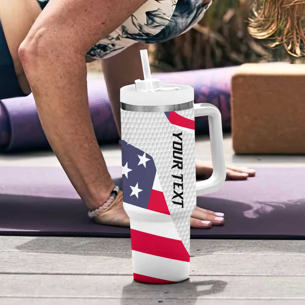 Personalized American Flag Golf Tumbler With Handle Female Silhouette and Red White Blue Golf Bag Graphic - Wonder Print Shop
