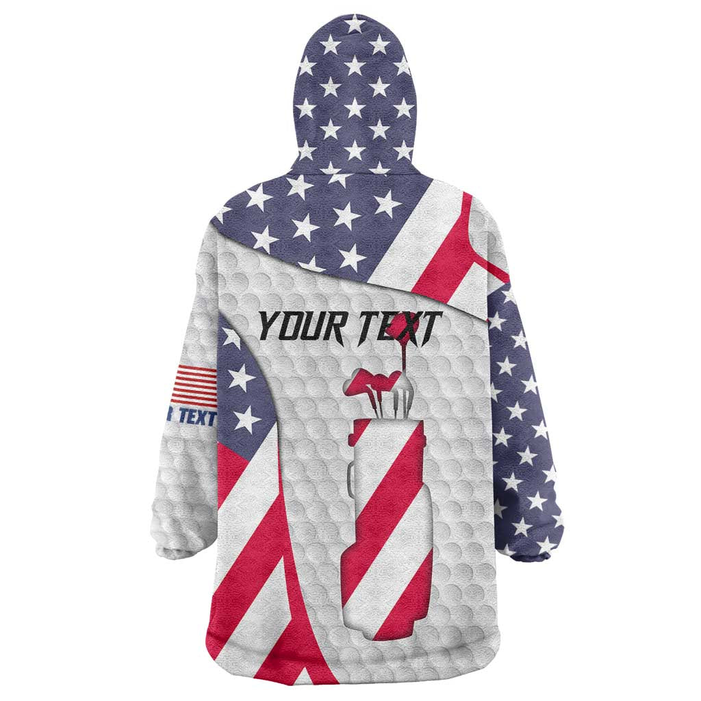 Personalized American Flag Golf Wearable Blanket Hoodie Female Silhouette and Red White Blue Golf Bag Graphic - Wonder Print Shop