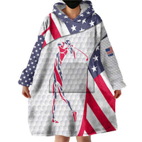 Personalized American Flag Golf Wearable Blanket Hoodie Female Silhouette and Red White Blue Golf Bag Graphic - Wonder Print Shop