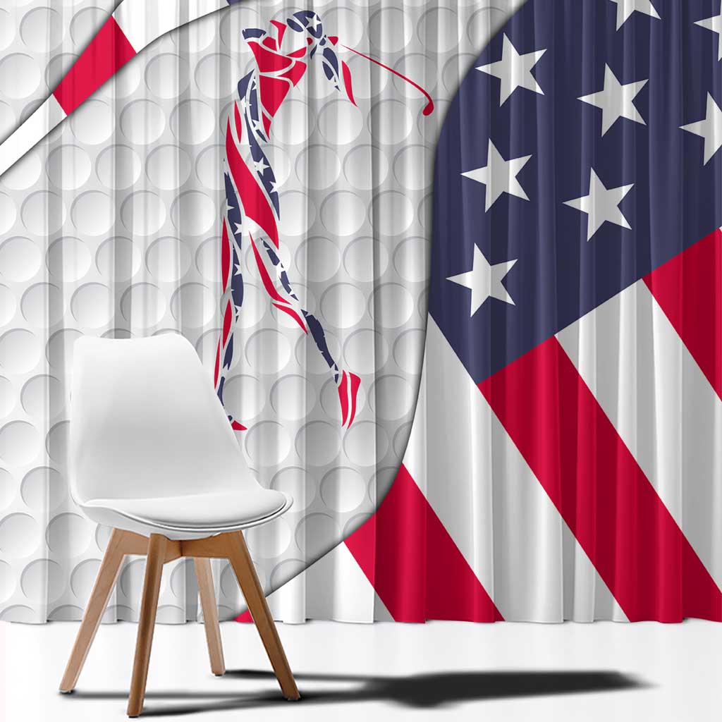 Personalized American Flag Golf Window Curtain Female Silhouette and Red White Blue Golf Bag Graphic - Wonder Print Shop