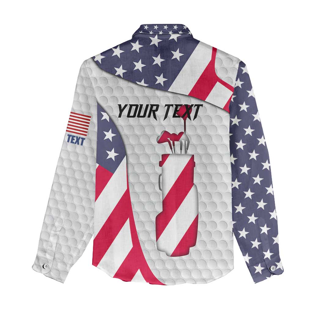 Personalized American Flag Golf Women Casual Shirt Female Silhouette and Red White Blue Golf Bag Graphic - Wonder Print Shop
