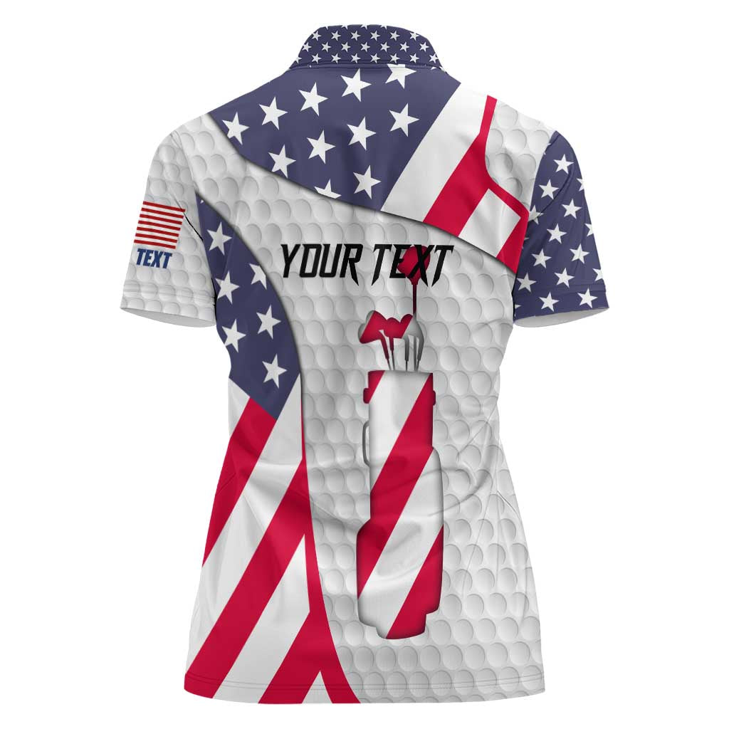 Personalized American Flag Golf Women Polo Shirt Female Silhouette and Red White Blue Golf Bag Graphic - Wonder Print Shop