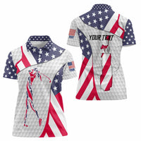 Personalized American Flag Golf Women Polo Shirt Female Silhouette and Red White Blue Golf Bag Graphic - Wonder Print Shop
