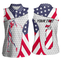 Personalized American Flag Golf Women Sleeveless Polo Shirt Female Silhouette and Red White Blue Golf Bag Graphic - Wonder Print Shop