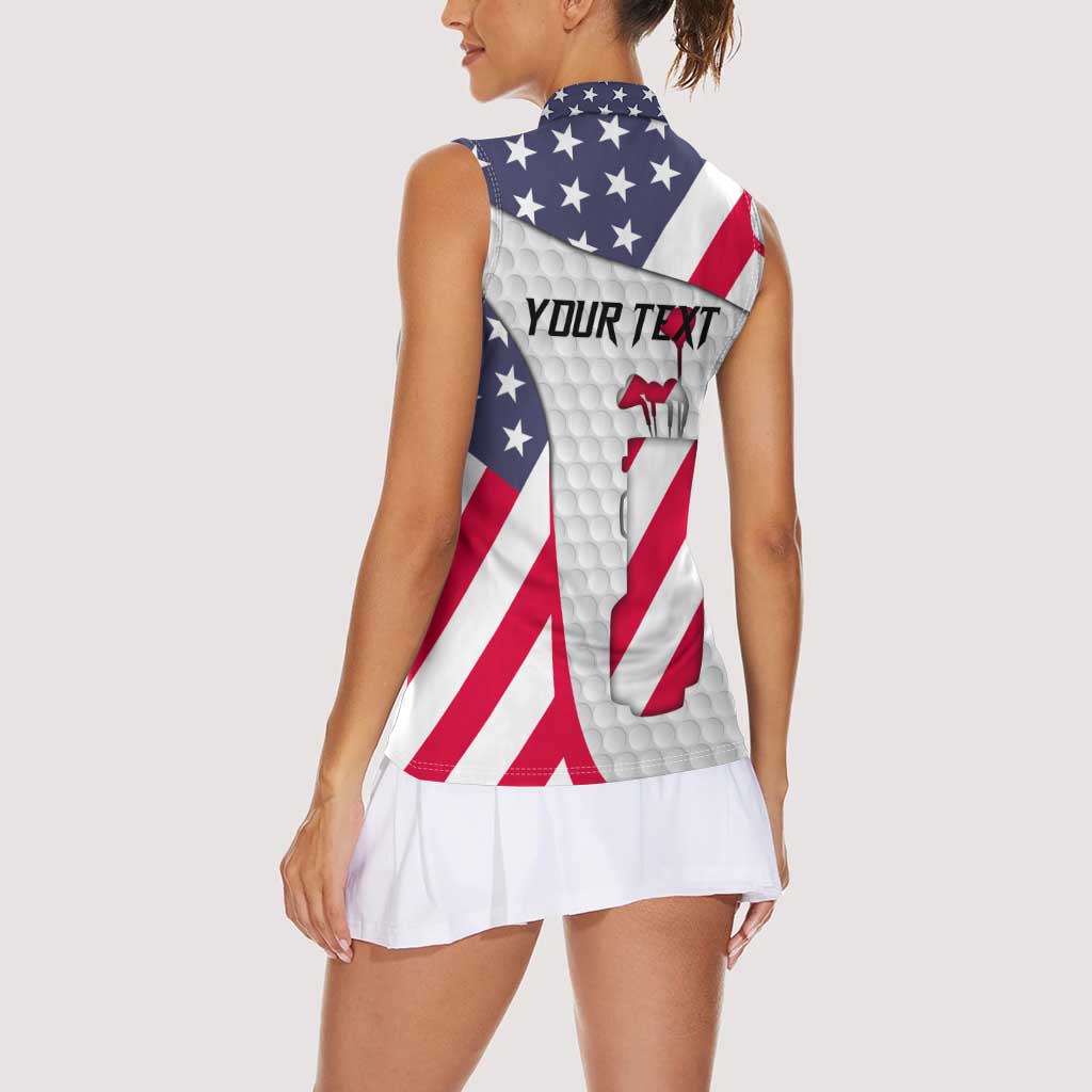 Personalized American Flag Golf Women Sleeveless Polo Shirt Female Silhouette and Red White Blue Golf Bag Graphic - Wonder Print Shop