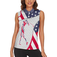 Personalized American Flag Golf Women Sleeveless Polo Shirt Female Silhouette and Red White Blue Golf Bag Graphic - Wonder Print Shop