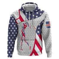 Personalized American Flag Golf Zip Hoodie Female Silhouette and Red White Blue Golf Bag Graphic - Wonder Print Shop