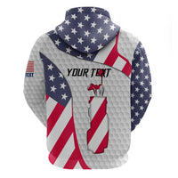 Personalized American Flag Golf Zip Hoodie Female Silhouette and Red White Blue Golf Bag Graphic - Wonder Print Shop