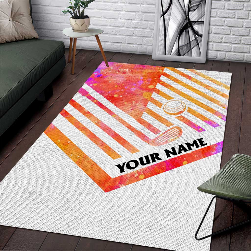 USA Golf Design Area Rug Watercolor Female Silhouette and Orange Gradient Flag and Ball Pattern - Wonder Print Shop