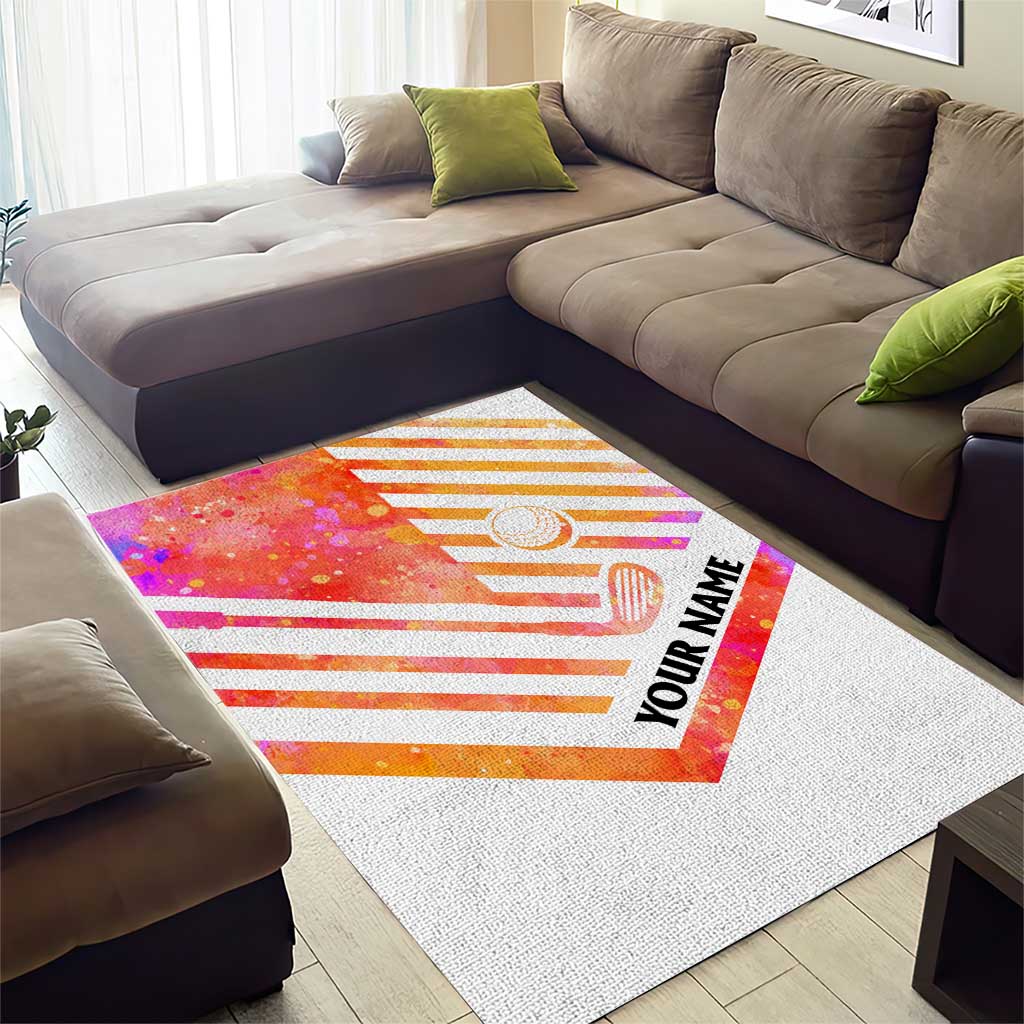USA Golf Design Area Rug Watercolor Female Silhouette and Orange Gradient Flag and Ball Pattern - Wonder Print Shop