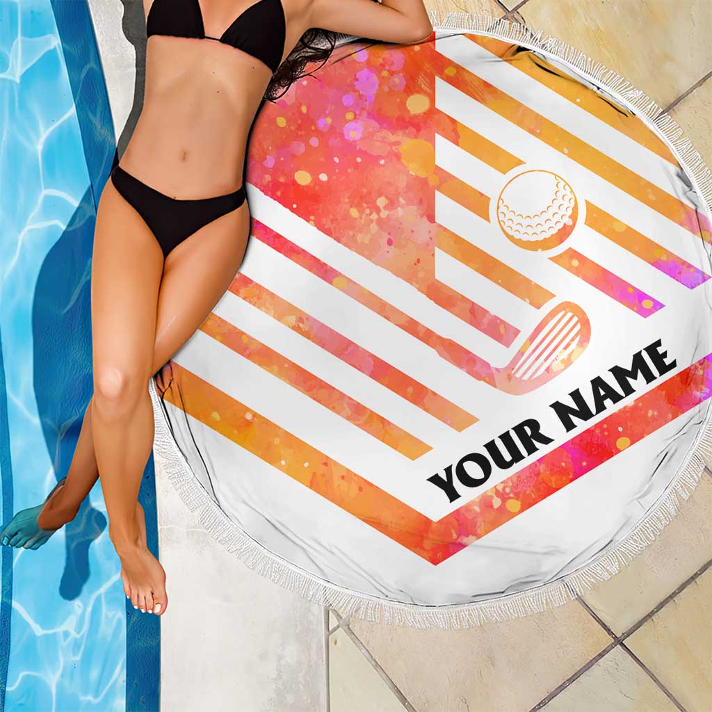 USA Golf Design Beach Blanket Watercolor Female Silhouette and Orange Gradient Flag and Ball Pattern - Wonder Print Shop
