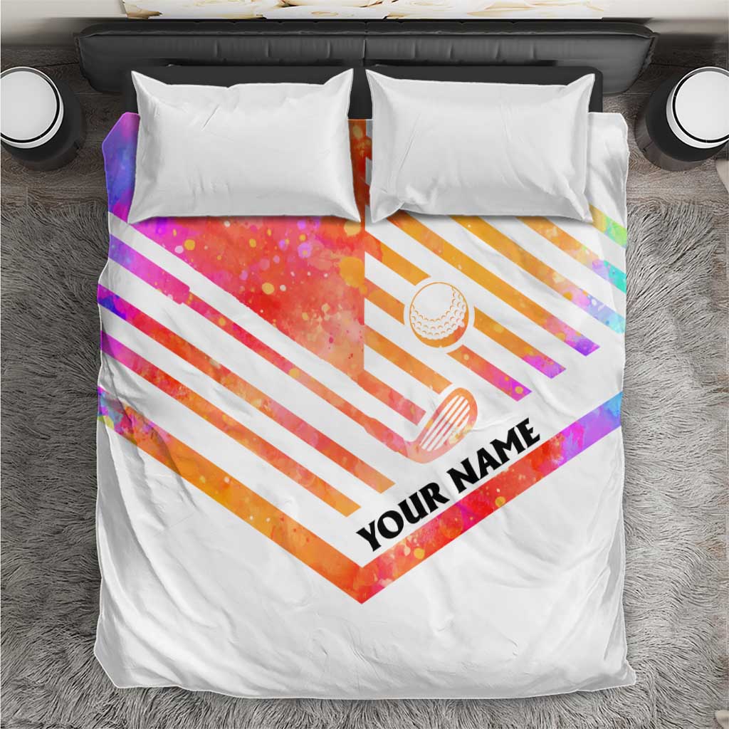 USA Golf Design Bedding Set Watercolor Female Silhouette and Orange Gradient Flag and Ball Pattern - Wonder Print Shop