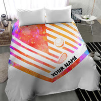 USA Golf Design Bedding Set Watercolor Female Silhouette and Orange Gradient Flag and Ball Pattern - Wonder Print Shop