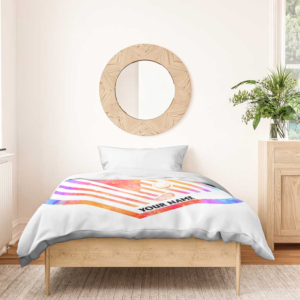 USA Golf Design Bedding Set Watercolor Female Silhouette and Orange Gradient Flag and Ball Pattern - Wonder Print Shop